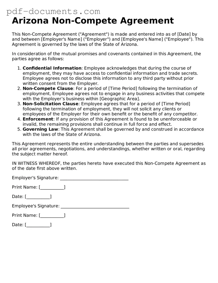 Legal Non-compete Agreement Template for the State of Arizona