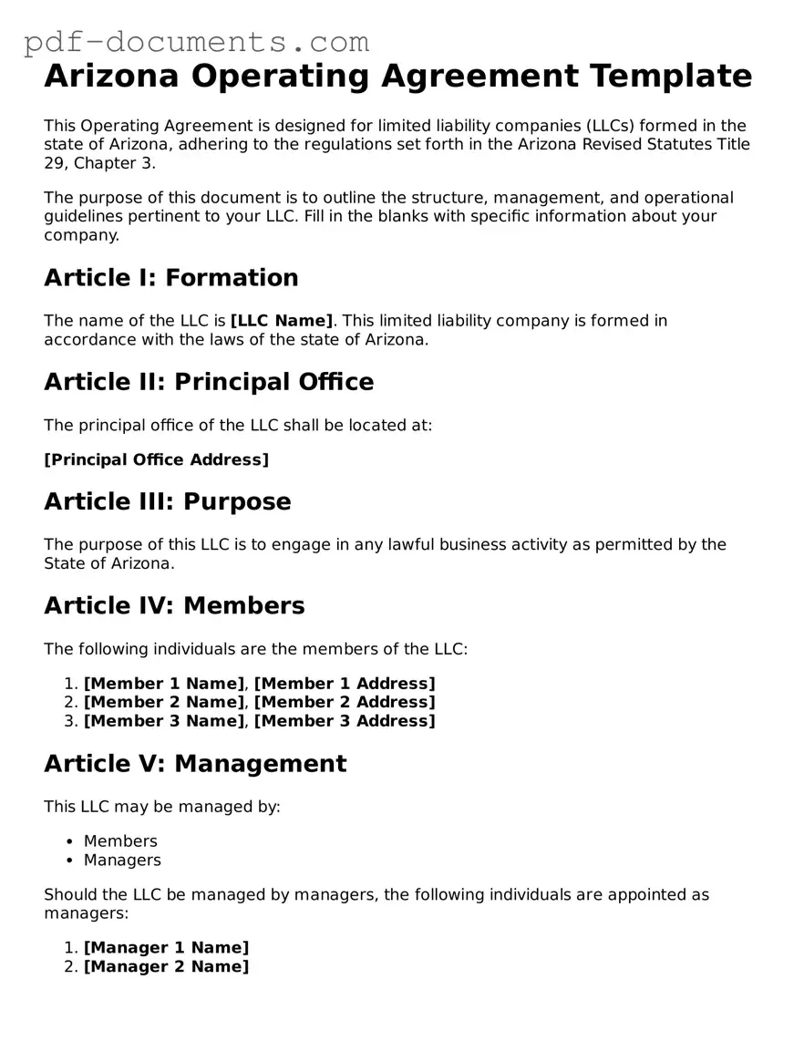 Legal Operating Agreement Template for the State of Arizona
