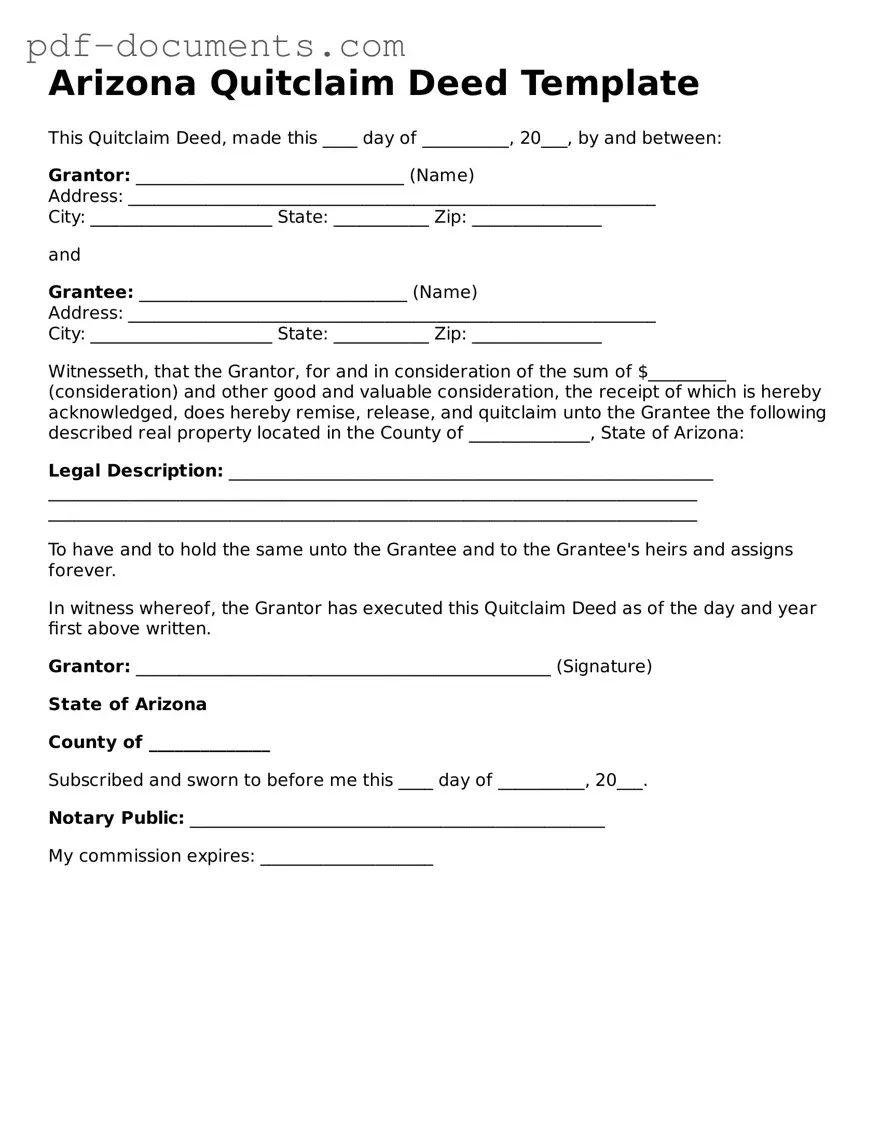 Legal Quitclaim Deed Template for the State of Arizona