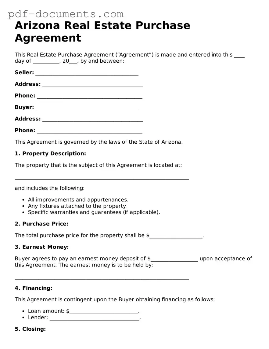 Legal Real Estate Purchase Agreement Template for the State of Arizona