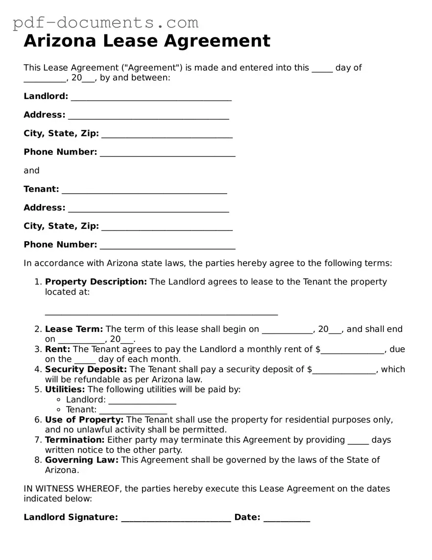 Legal Lease Agreement Template for the State of Arizona