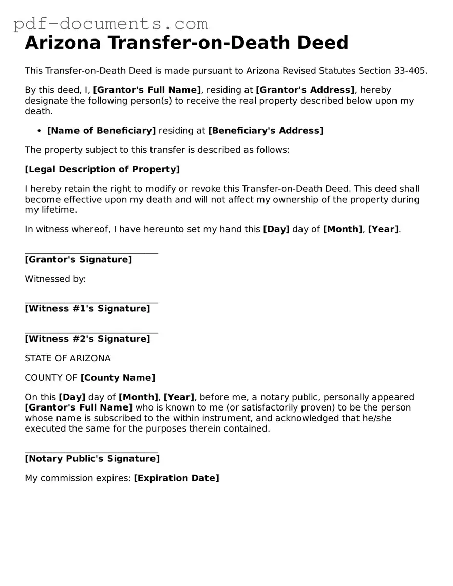 Legal Transfer-on-Death Deed Template for the State of Arizona