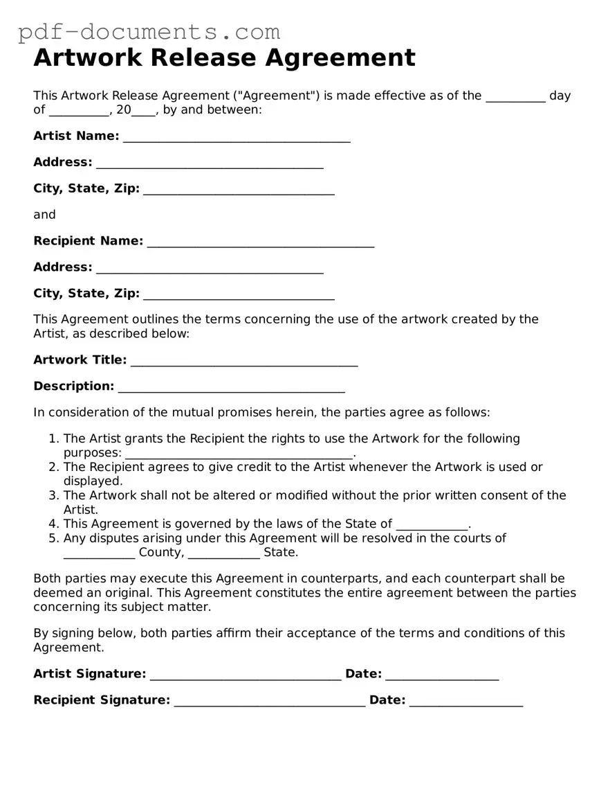 Printable Artwork Release Form