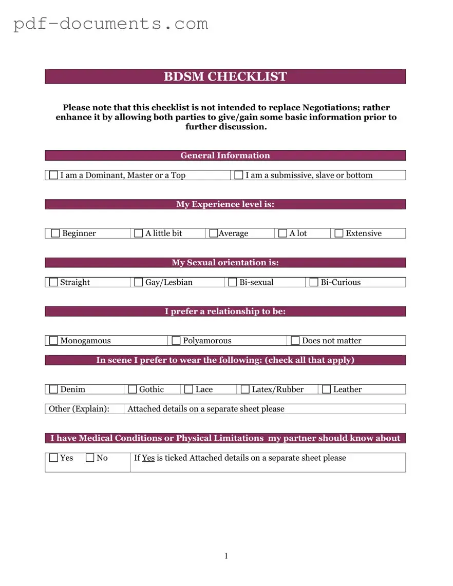Download Bdsm Checklist Form