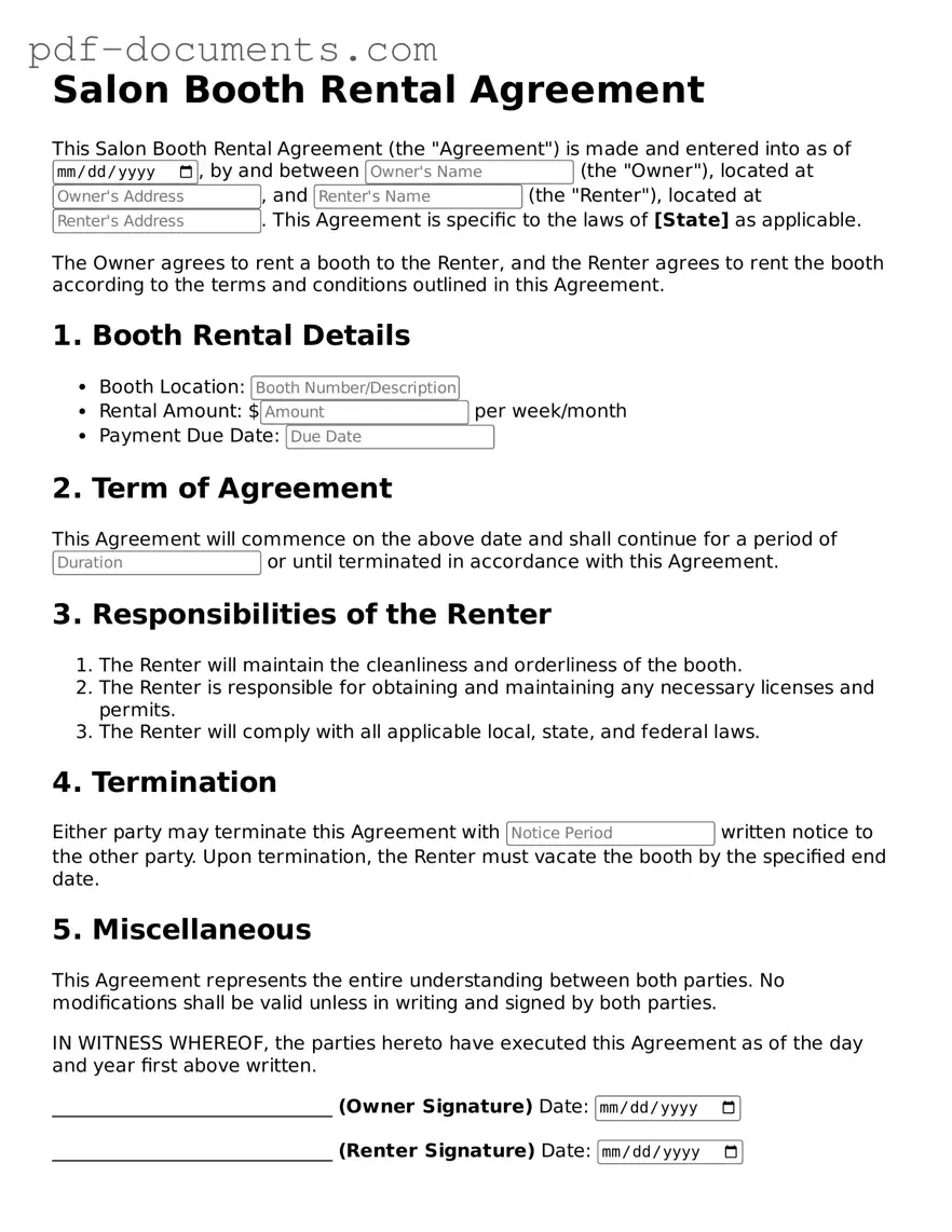 Printable Salon Booth Rental Agreement Form