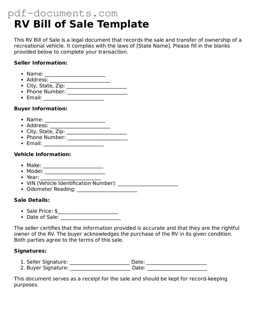 Printable RV Bill of Sale Form