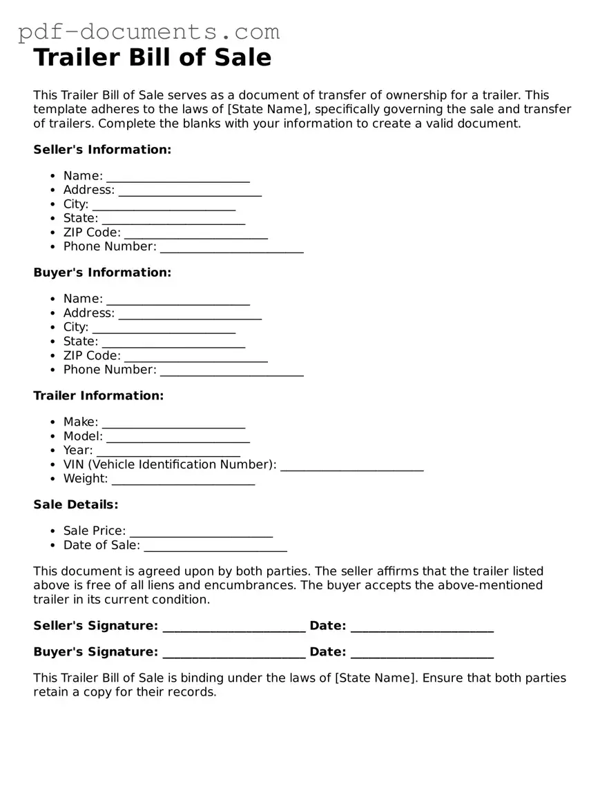 Printable Trailer Bill of Sale Form