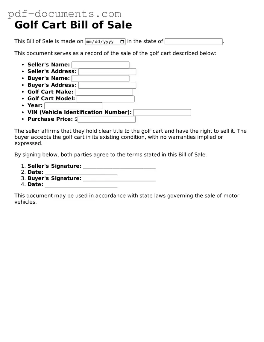 Printable Golf Cart Bill of Sale Form