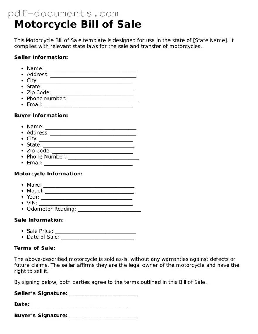 Printable Motorcycle Bill of Sale Form