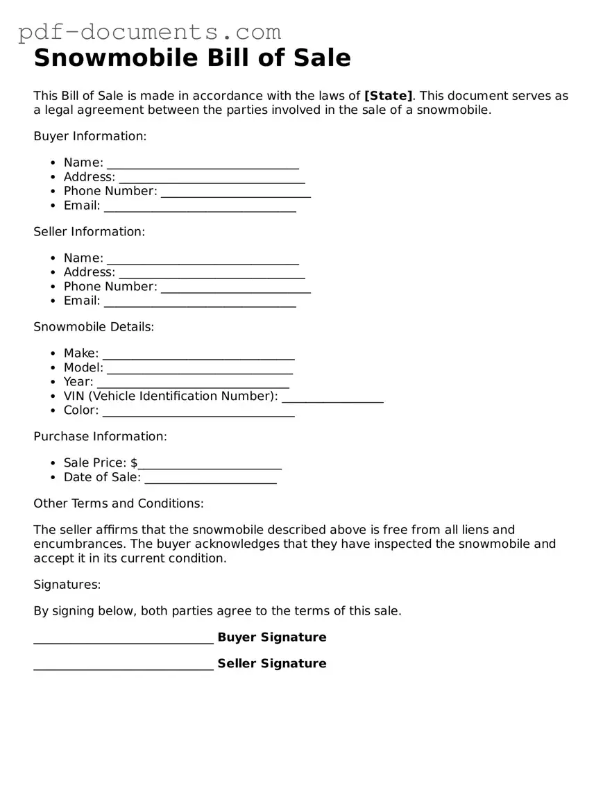 Printable Snowmobile Bill of Sale Form