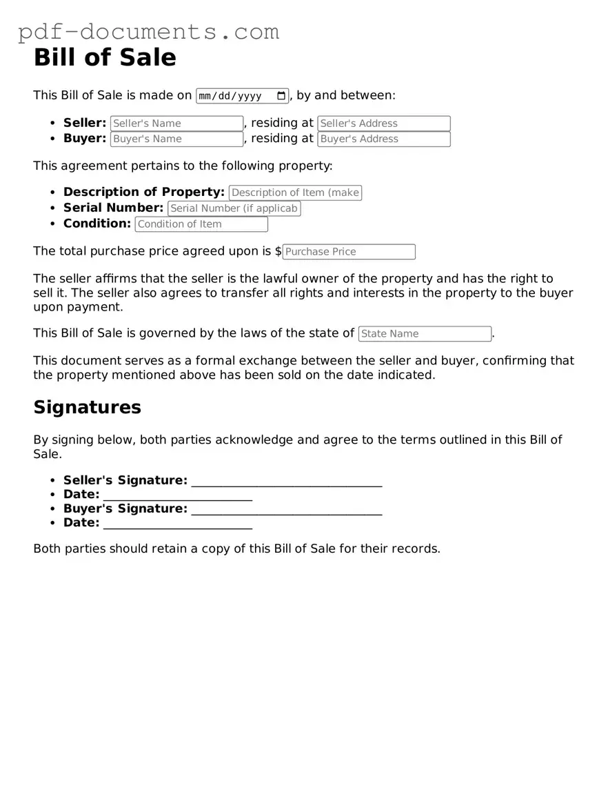 Printable Bill of Sale Form