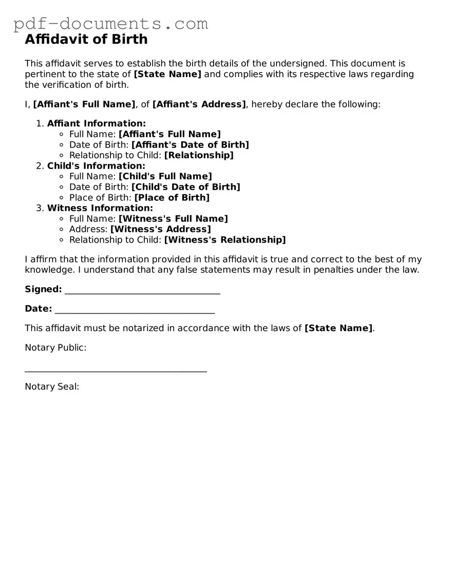 Printable Affidavit of Birth Form