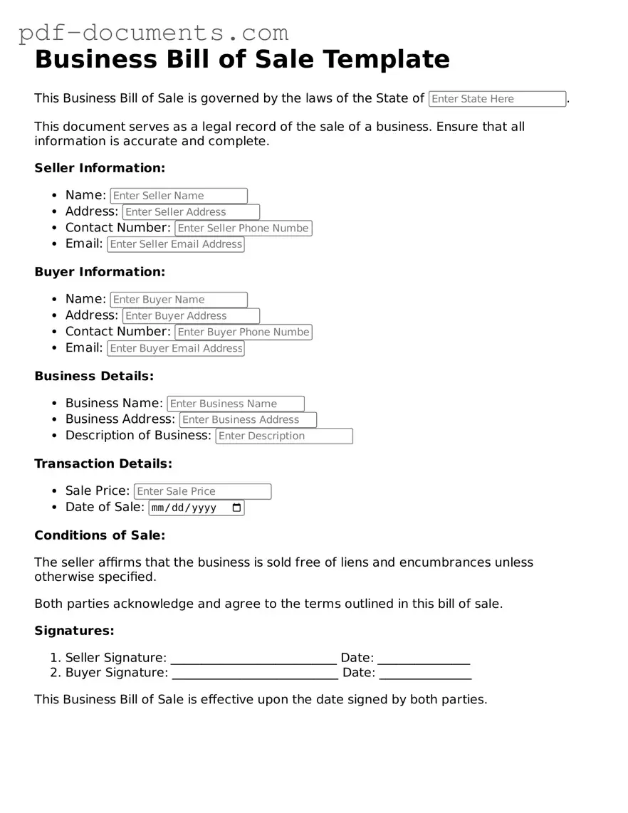 Printable Business Bill of Sale Form