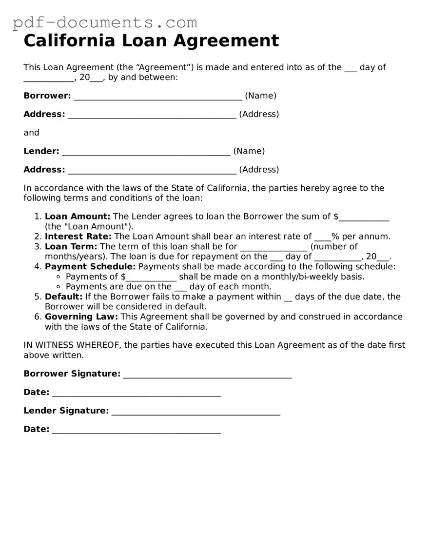 Legal Loan Agreement Template for the State of California