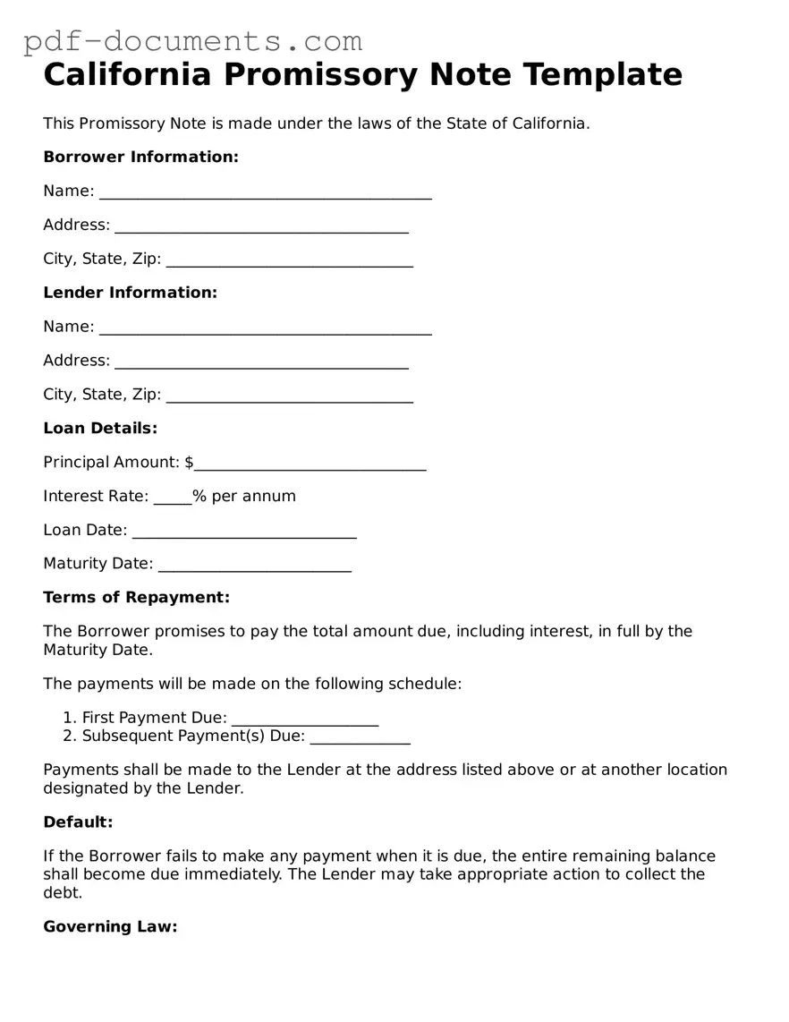Legal Promissory Note Template for the State of California