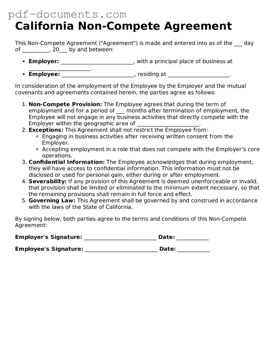 Legal Non-compete Agreement Template for the State of California
