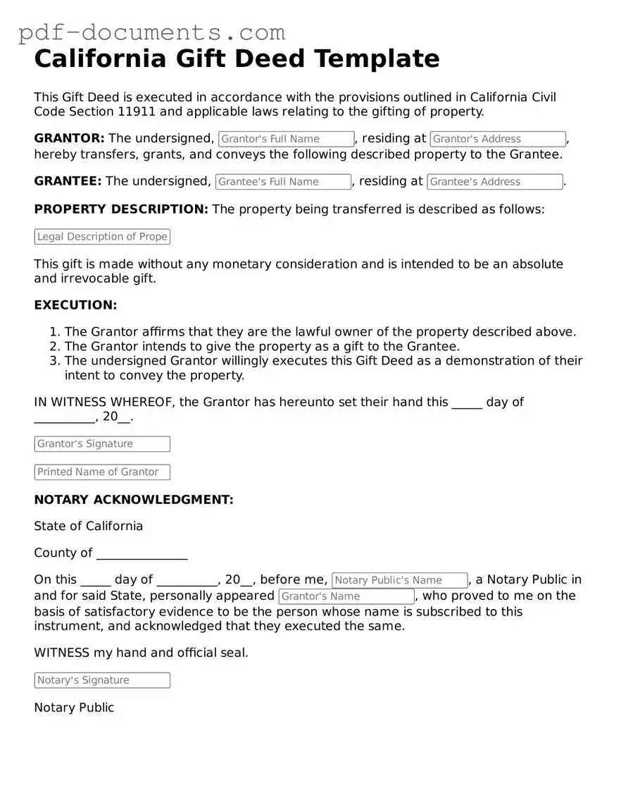 Legal Gift Deed Template for the State of California