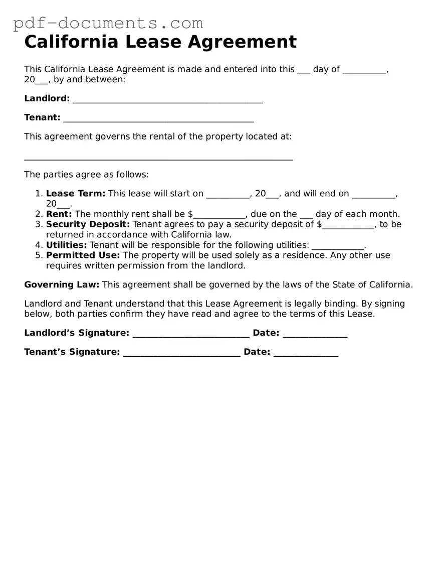 Legal Lease Agreement Template for the State of California