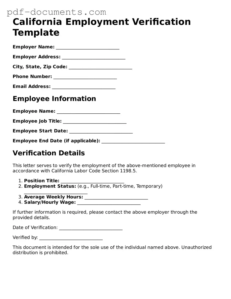 Legal Employment Verification Template for the State of California