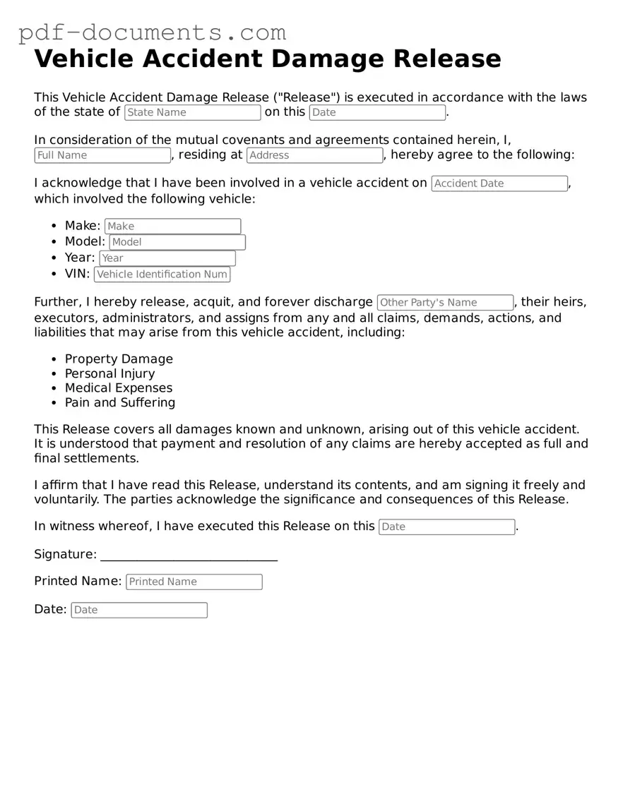 Printable Vehicle Accident Damage Release Form
