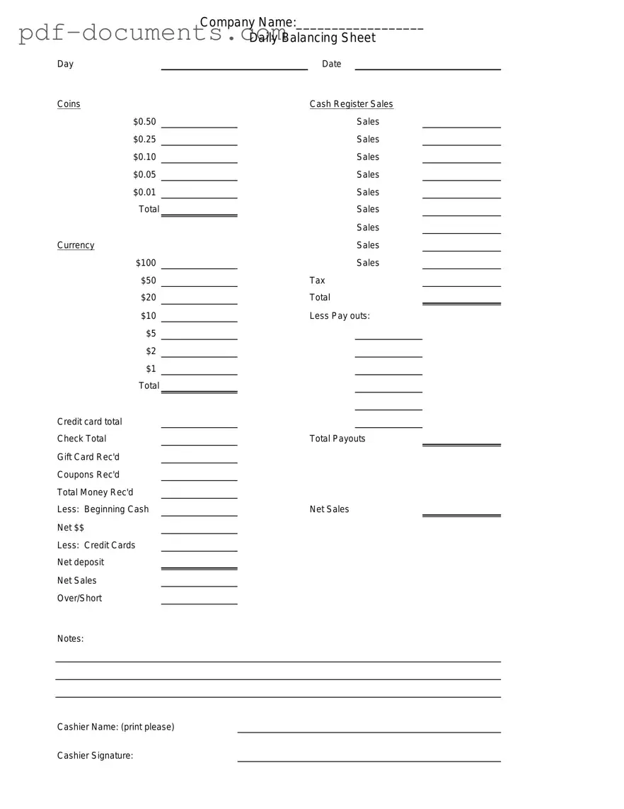 Download Cash Drawer Count Sheet Form