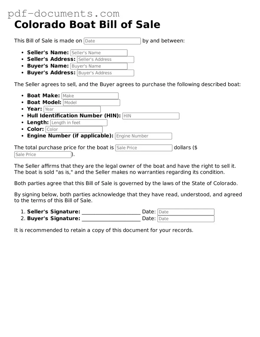 Legal Boat Bill of Sale Template for the State of Colorado