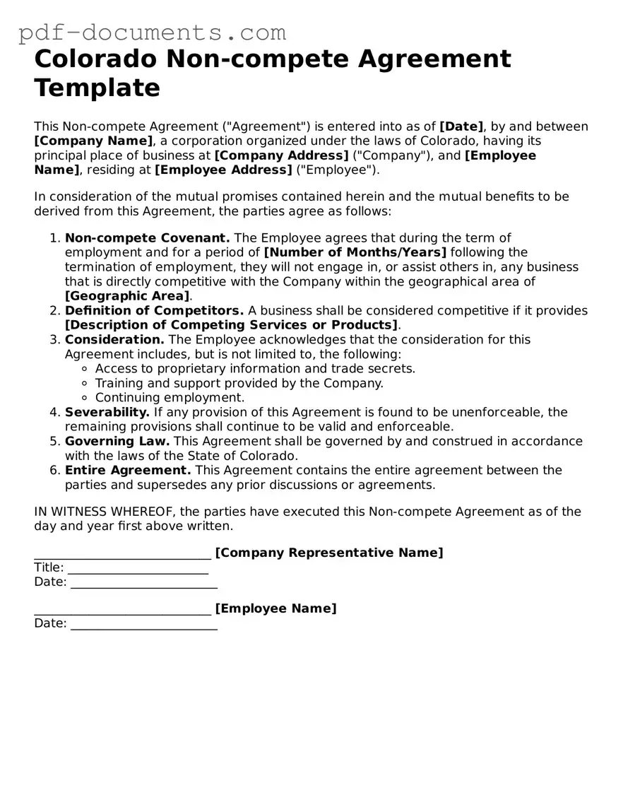 Legal Non-compete Agreement Template for the State of Colorado