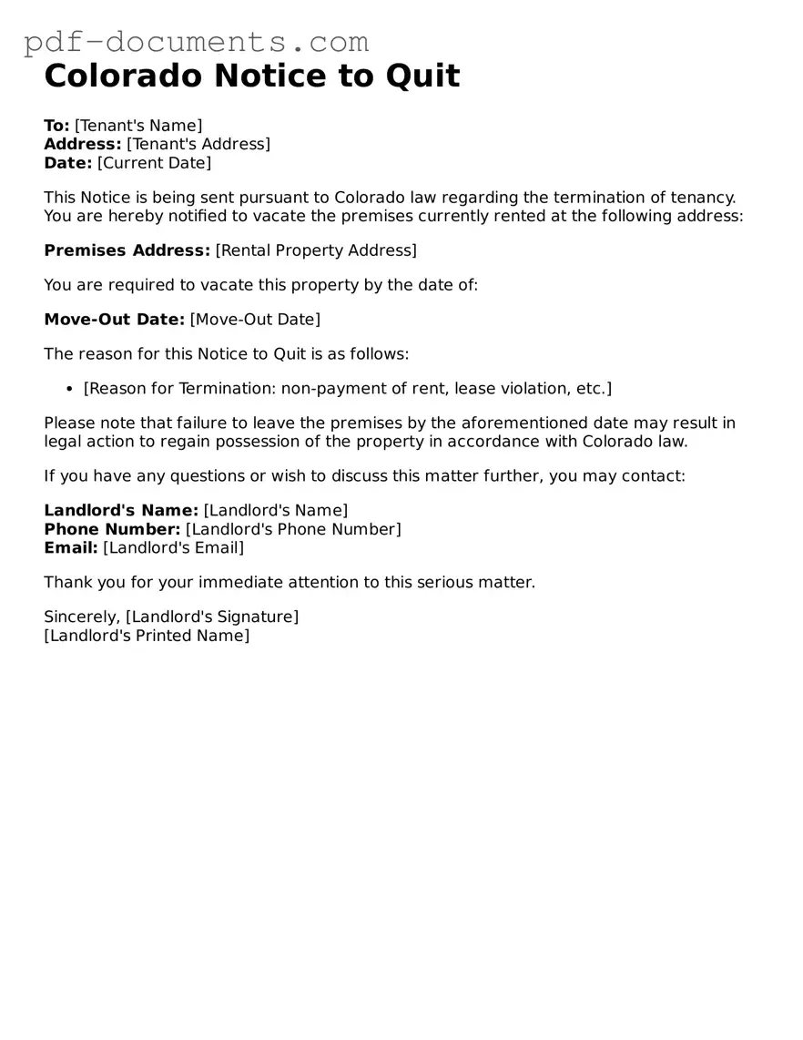 Legal Notice to Quit Template for the State of Colorado