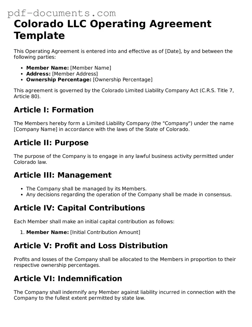 Legal Operating Agreement Template for the State of Colorado