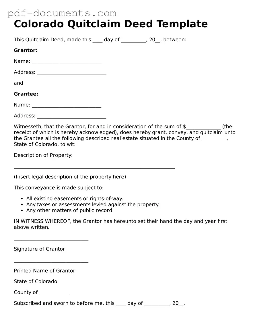 Legal Quitclaim Deed Template for the State of Colorado