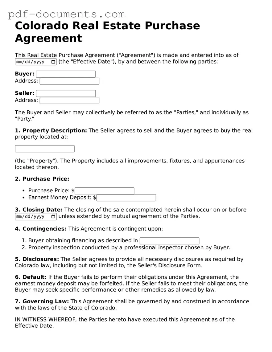 Legal Real Estate Purchase Agreement Template for the State of Colorado