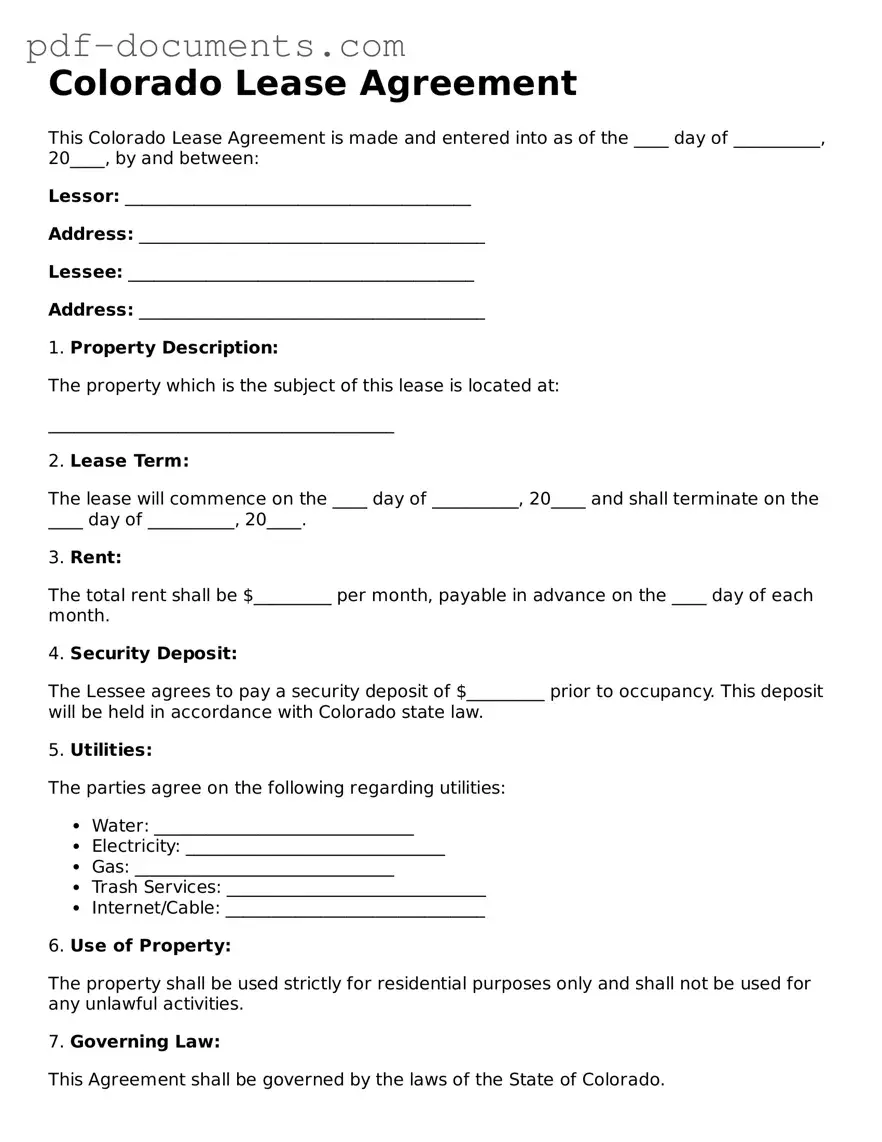 Legal Lease Agreement Template for the State of Colorado