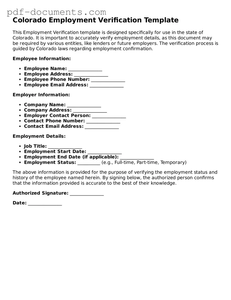 Legal Employment Verification Template for the State of Colorado