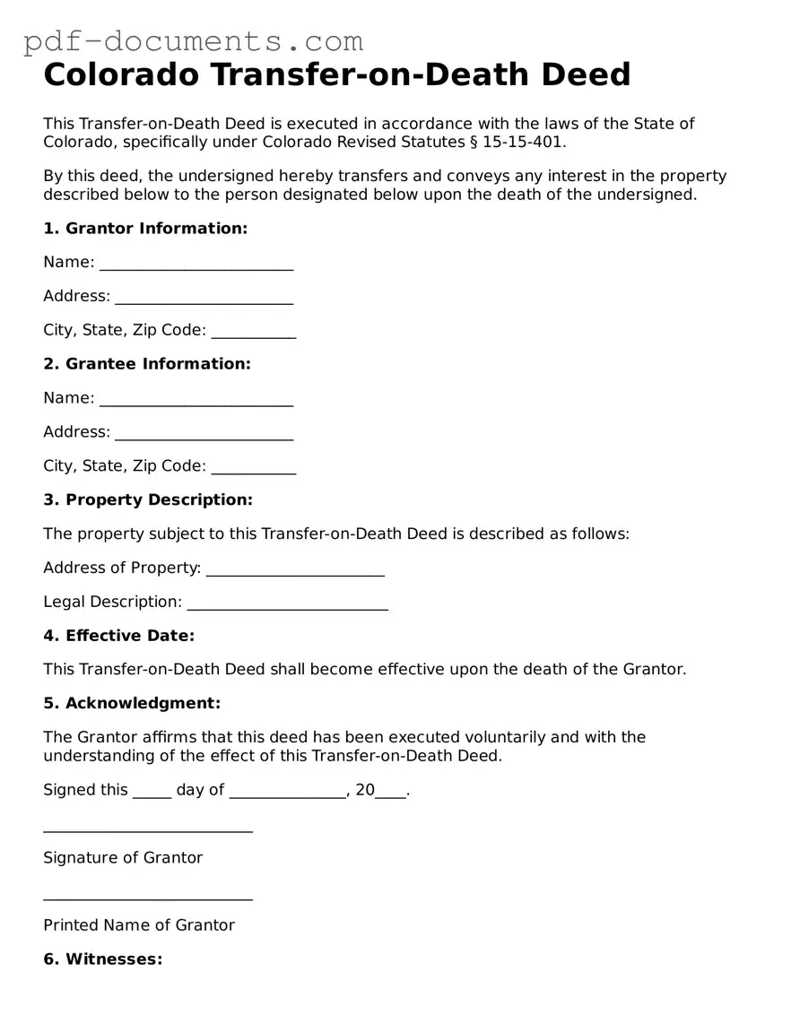 Legal Transfer-on-Death Deed Template for the State of Colorado