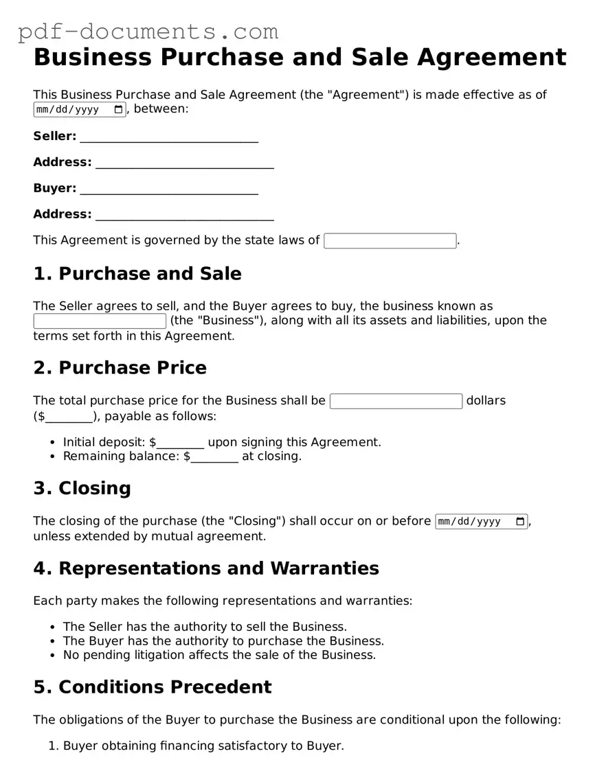 Printable Business Purchase and Sale Agreement Form