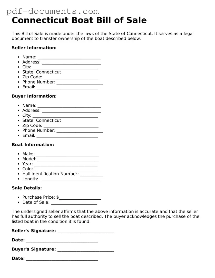 Legal Boat Bill of Sale Template for the State of Connecticut