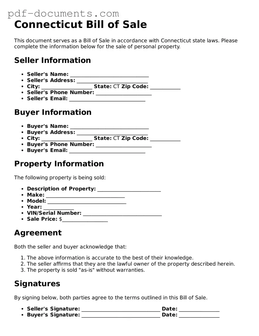 Legal Bill of Sale Template for the State of Connecticut