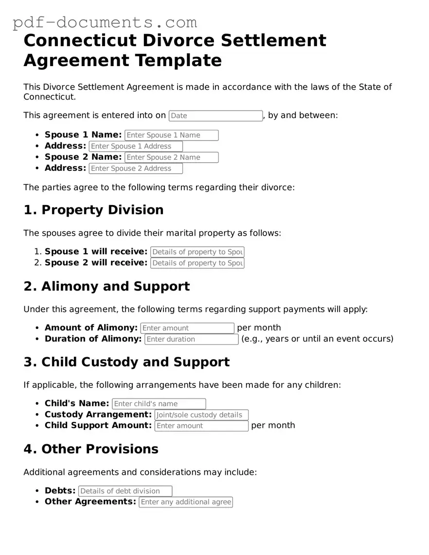 Legal Divorce Settlement Agreement Template for the State of Connecticut