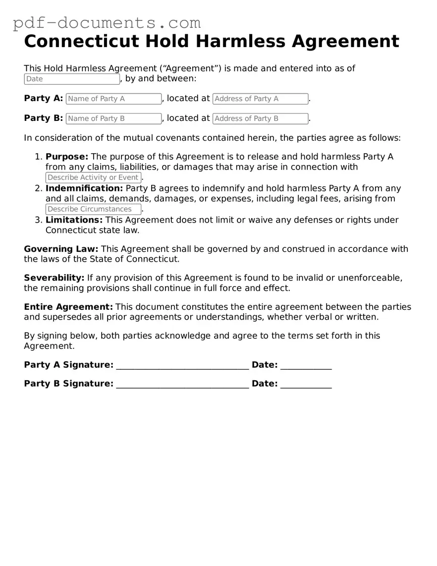 Legal Hold Harmless Agreement Template for the State of Connecticut