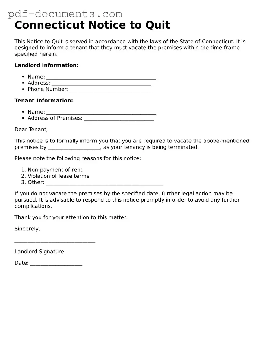 Legal Notice to Quit Template for the State of Connecticut