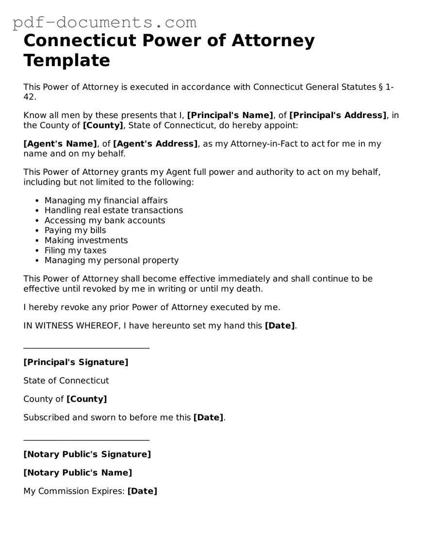Legal Power of Attorney Template for the State of Connecticut