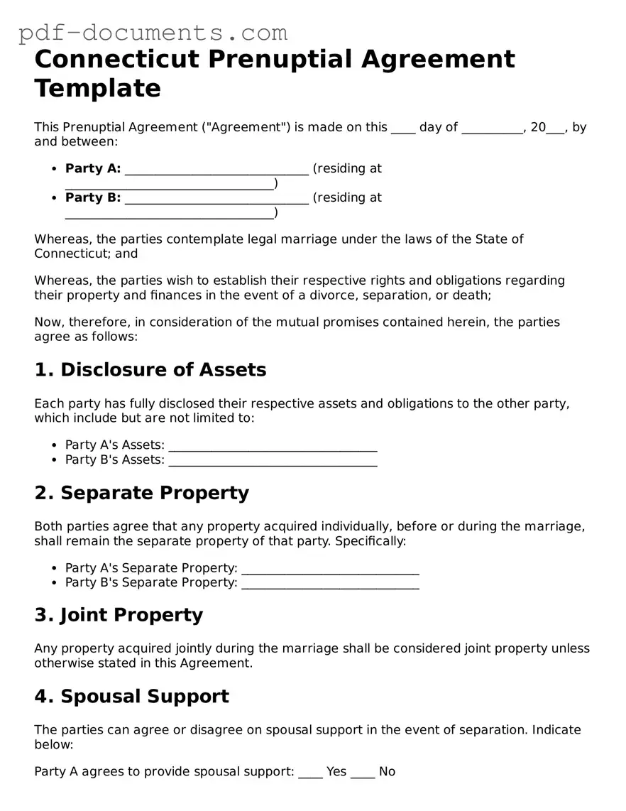 Legal Prenuptial Agreement Template for the State of Connecticut