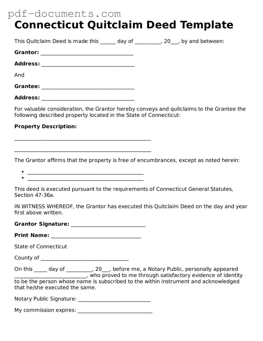 Legal Quitclaim Deed Template for the State of Connecticut
