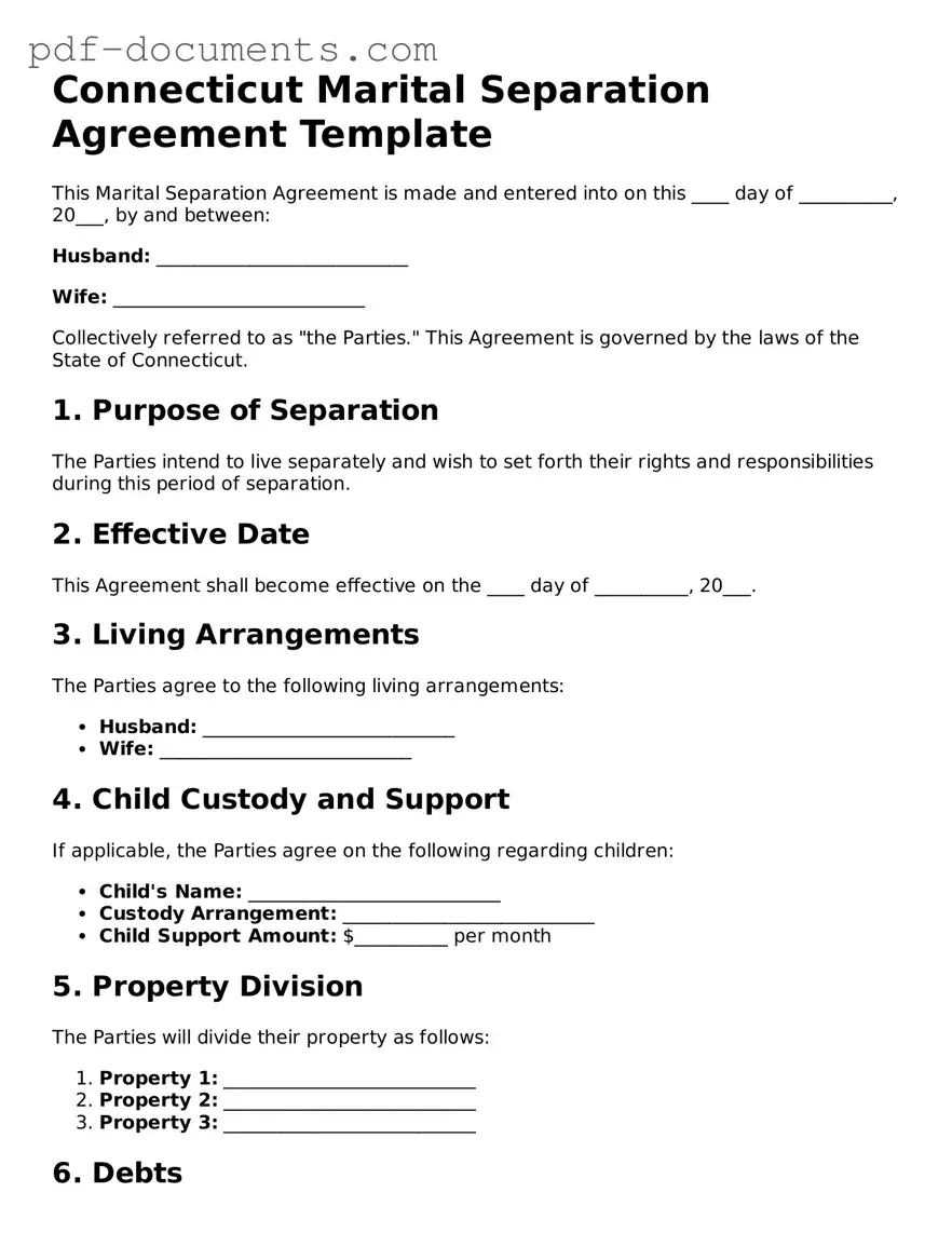 Legal Marital Separation Agreement Template for the State of Connecticut