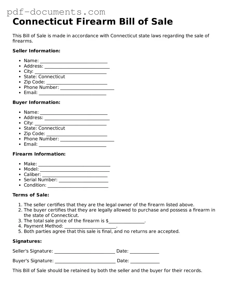 Legal Firearm Bill of Sale Template for the State of Connecticut