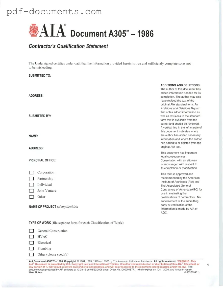 Download AIA A305 Form