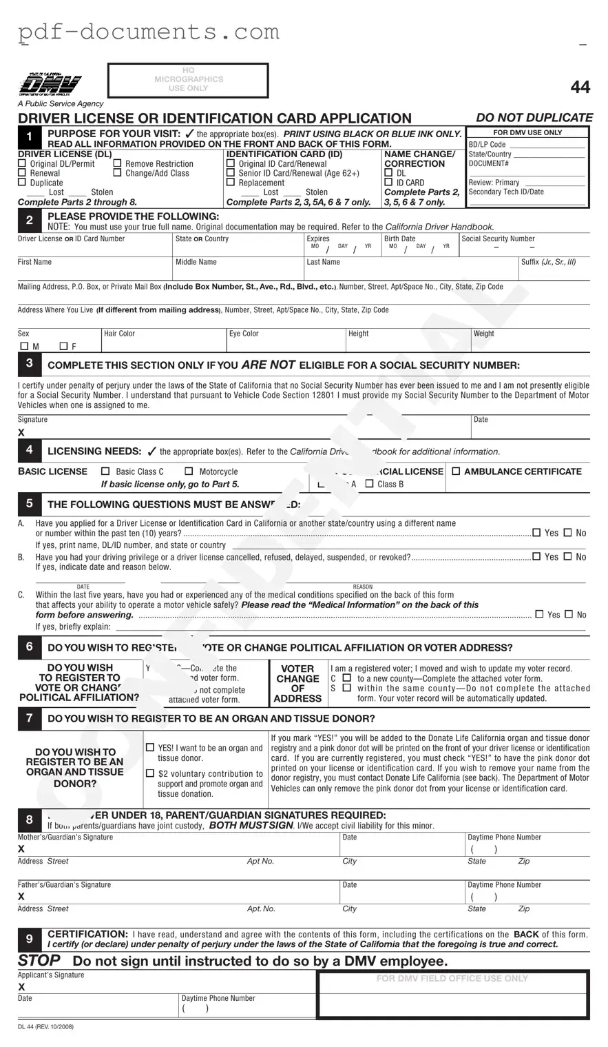 Download Ca Dmv Dl 44 Form