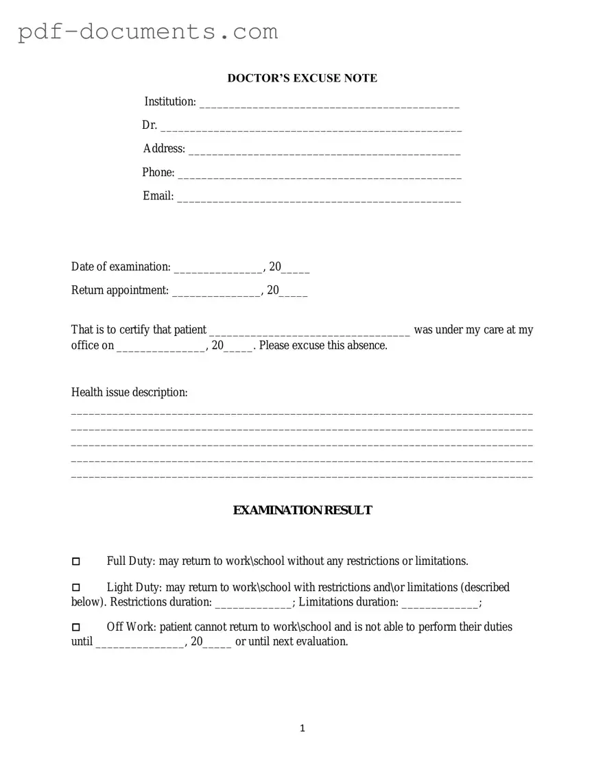 Download Doctors Excuse Note Form
