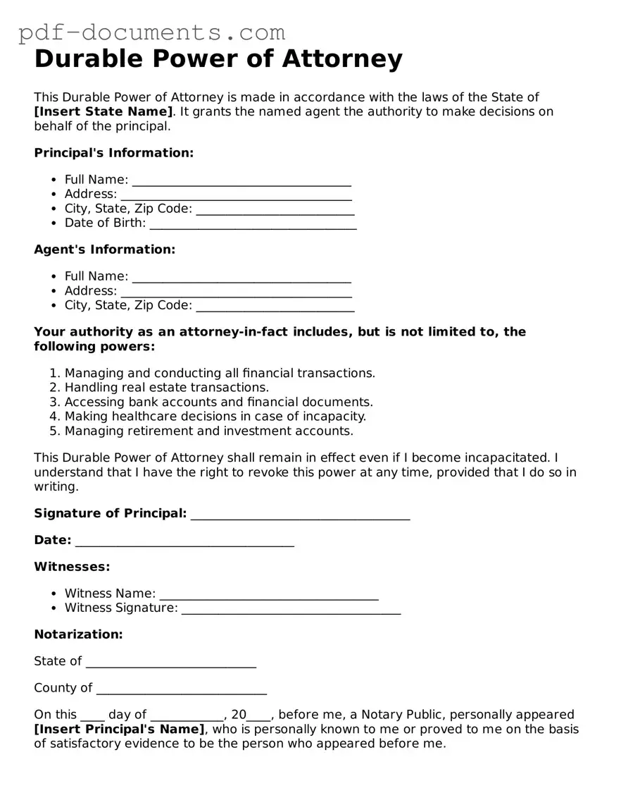 Printable Durable Power of Attorney Form