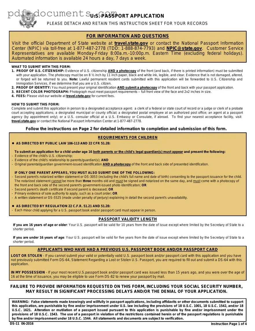 Download DS-11 U.S. Passport application Form